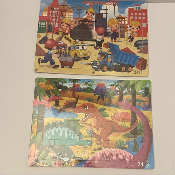 Colorful Kids Puzzle Set - Construction & Dinosaur Themes - Picture 1 of 6